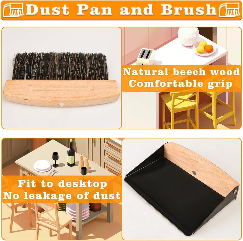 Nokiils Small Dust Pan and Brush Set, Mini Hand Broom and Dustpan Set, Wooden Crumb Sweeper for Home Desktop, Sofa, Pet Care Household (Black) - Image 3